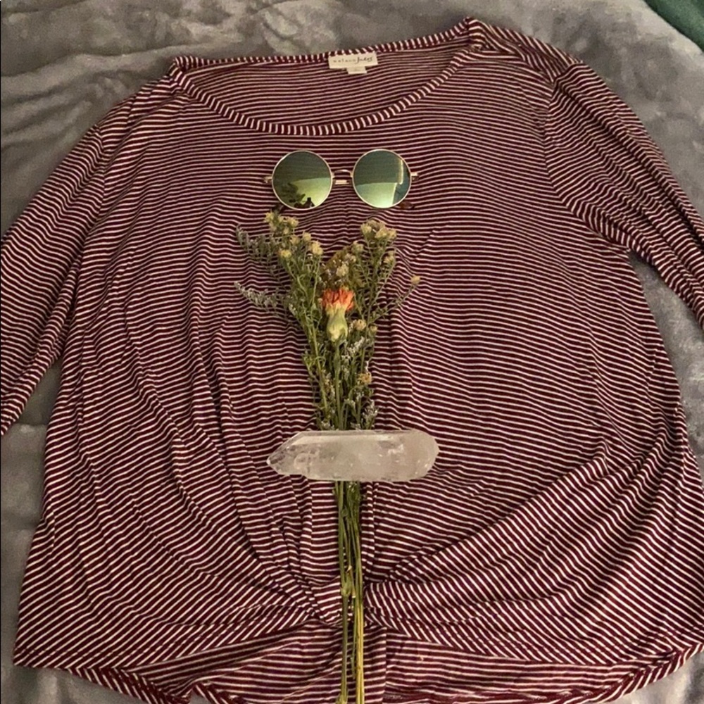 maroon/white striped tie shirt